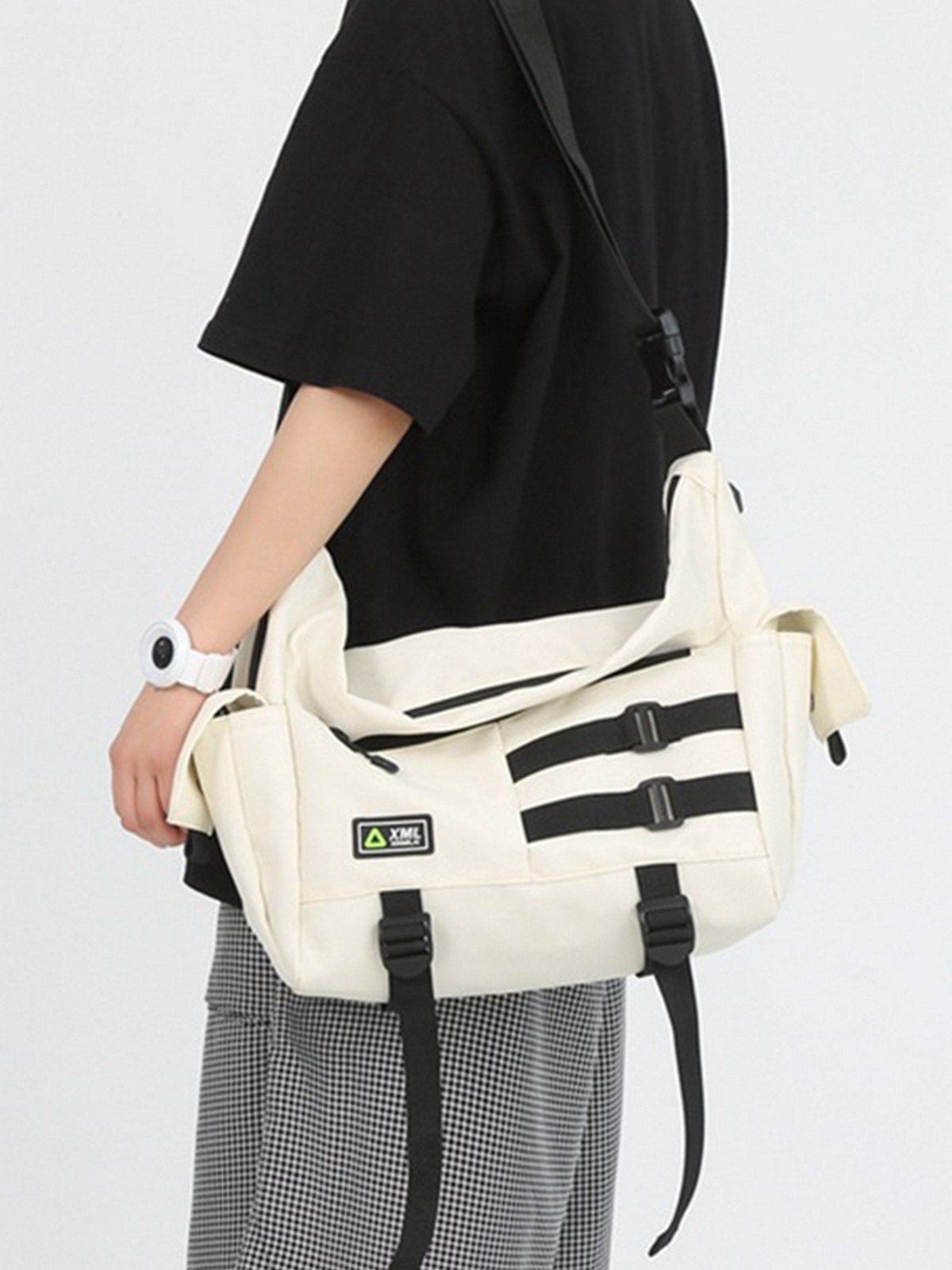 Buckle Strap Large Nylon Messenger Bag