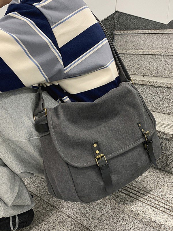 Buckle Strap Large Canvas Messenger Bag