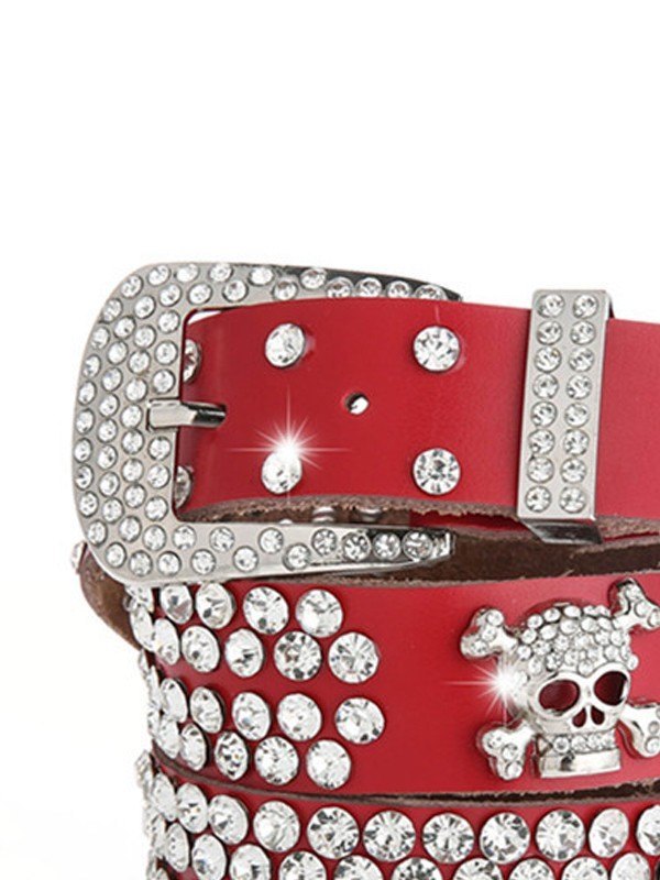 Rhinestone Skull Buckle Belt