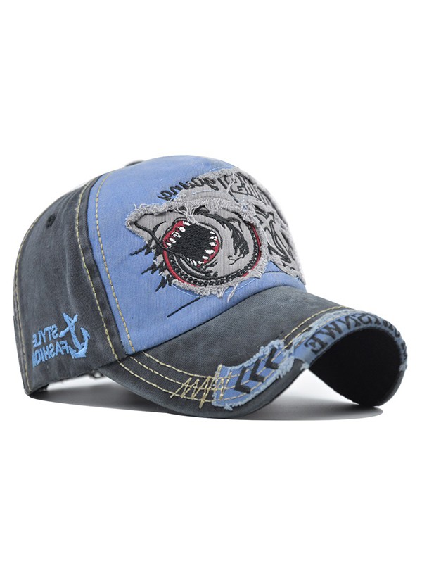 Vintage Shark Embroidered Distressed Baseball Cap