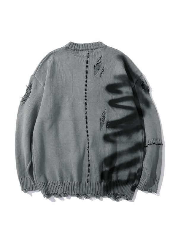 Men’s Graffiti Distressed Pullover Sweater