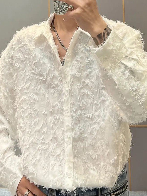 Men’s Fuzzy Long Sleeve Button Down Shirt