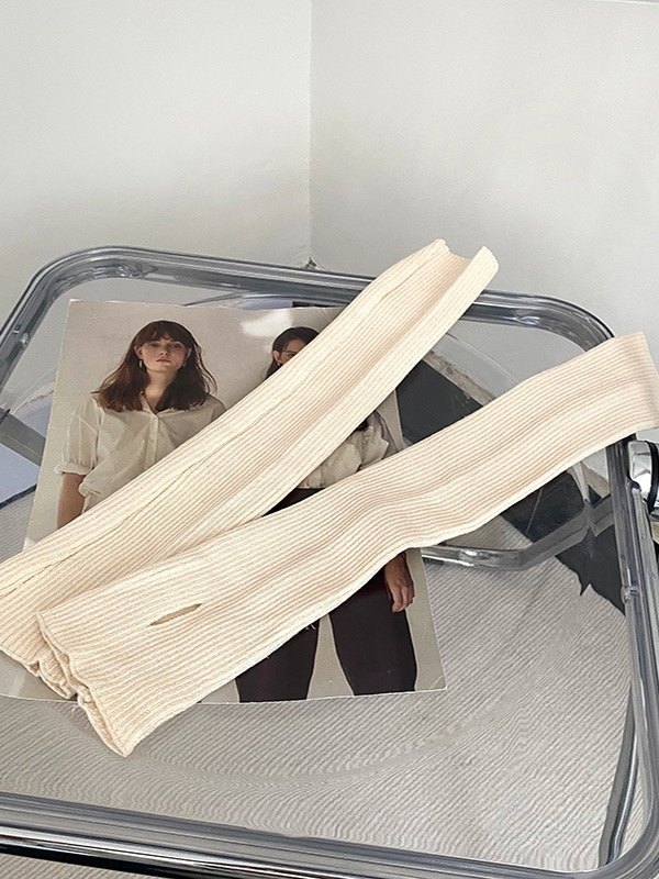 Ribbed Knit Thumbhole Arm Warmer Gloves