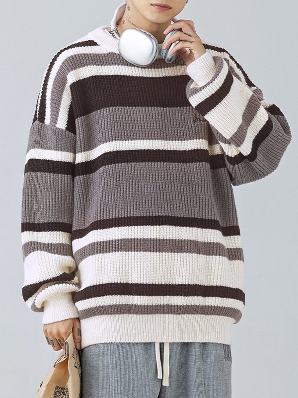 Men’s Contrast Striped Vintage Pullover Sweater