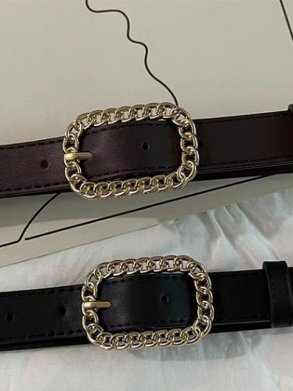 Vintage Chain Buckle Pu Leather Belt