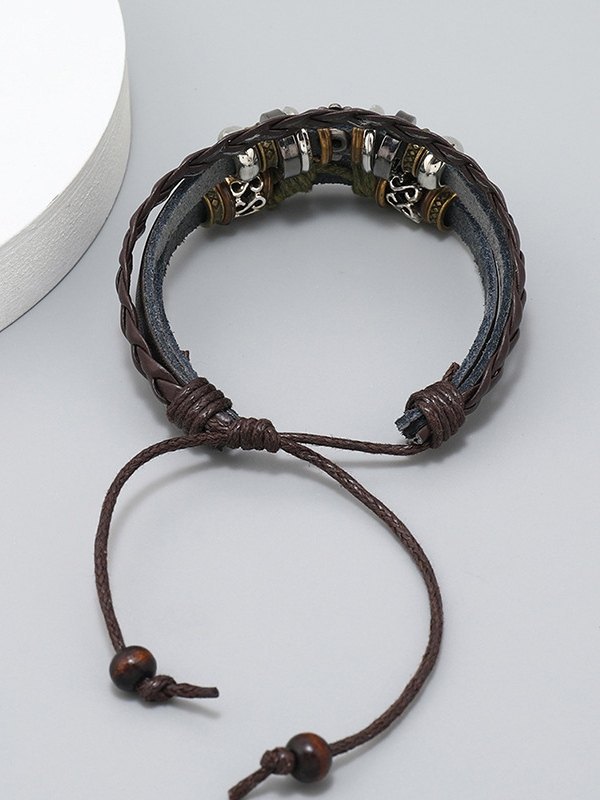 Multi Layered Metal Star Pu Leather Bracelet