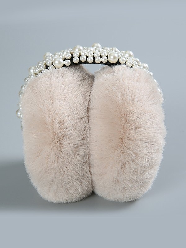 Faux Pearl Embellished Fuzzy Earmuffs