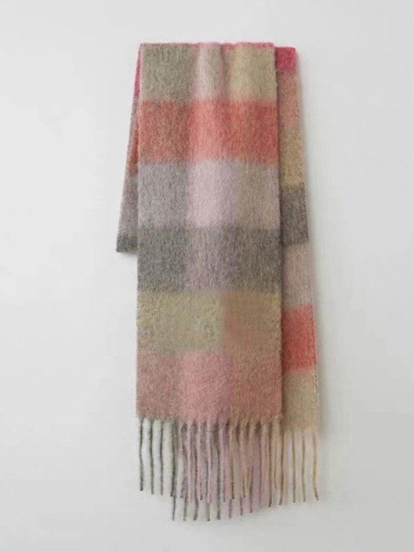 Rainbow Checker Fringed Oversized Scarf