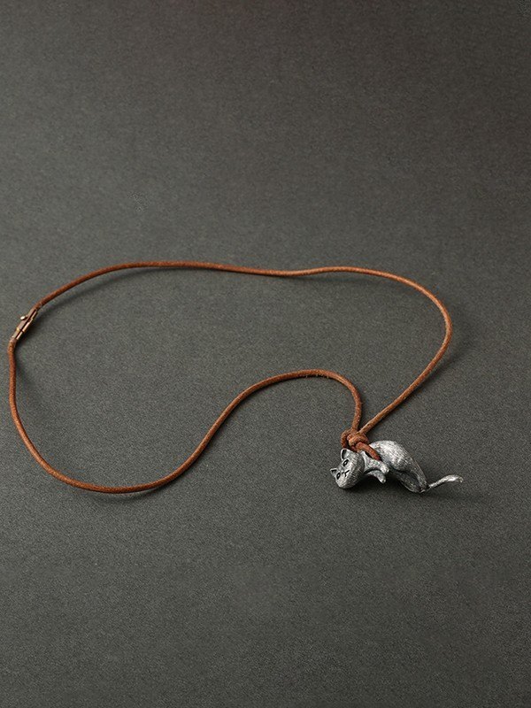 Cute Cat Pendant Rope Necklace