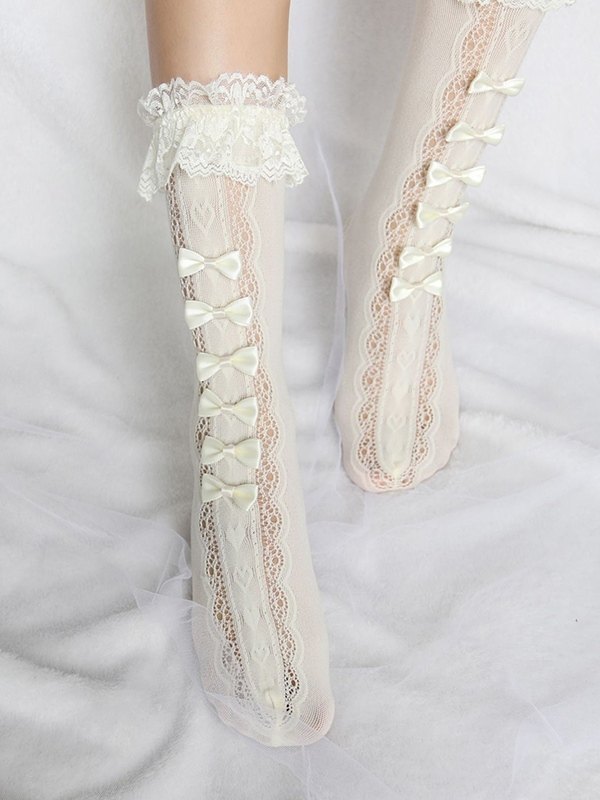 Bow Embellish Lace Socks
