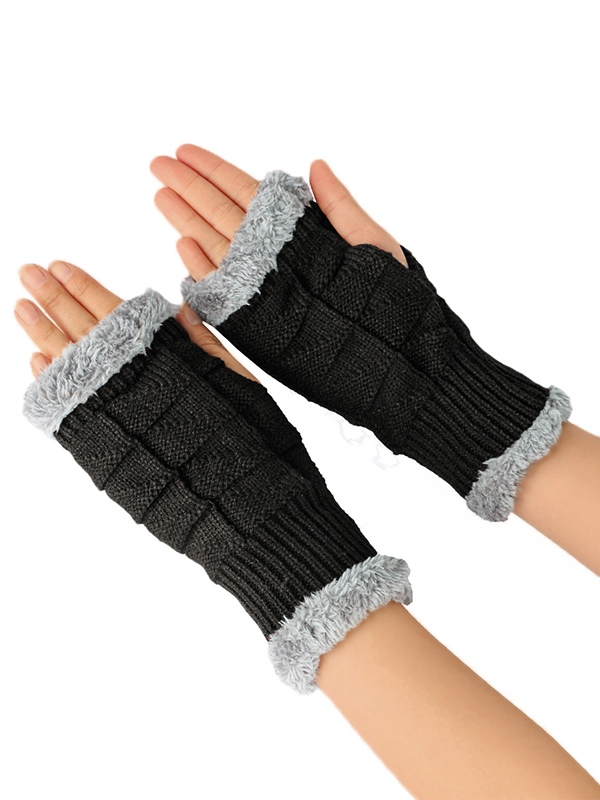 Fingerless Thick Warm Fleece Lining Knitted Gloves