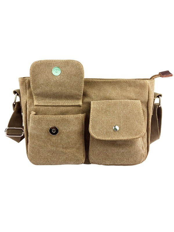Canvas Khaki Cartoon Messenger Bag