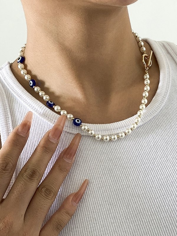 Beads Faux Pearl Toggle Necklace