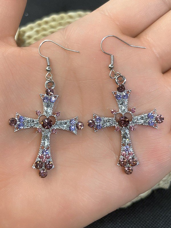 Boho Rhinestone Cross Charm Earrings