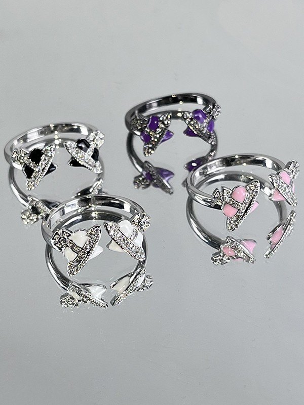 Rhinestone Cosmos Planet Charm Cuff Ring