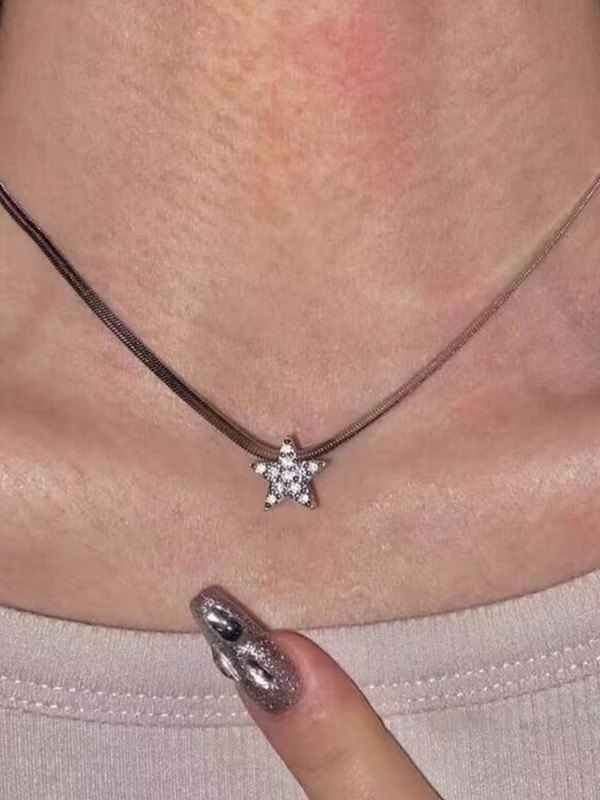 Rhinestone Star Charm Snake Chain Necklace