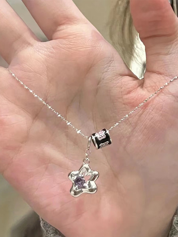 Silver Hollow Out Flower Charm Necklace