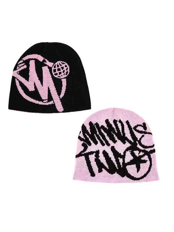 Contrast Color Print Beanie Hat