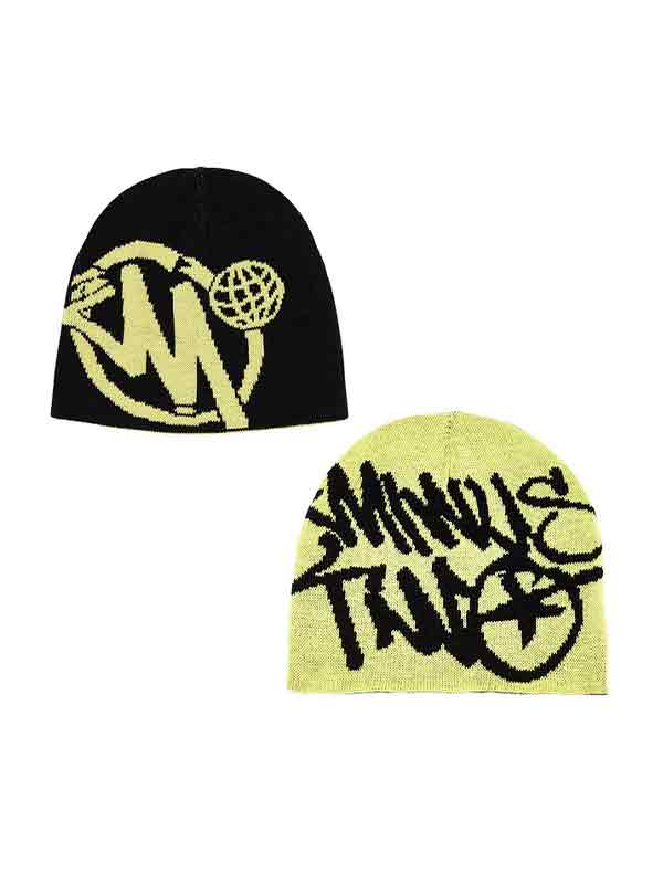 Contrast Color Print Beanie Hat