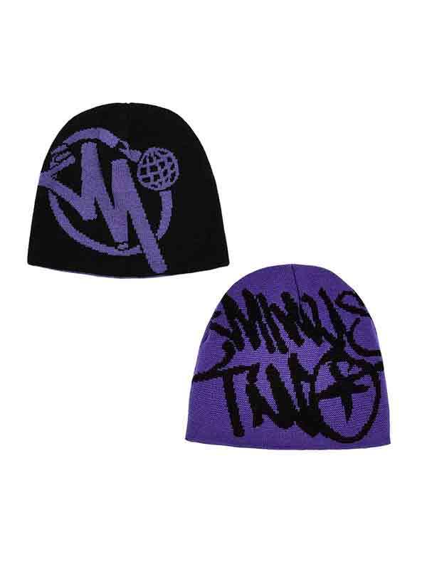 Contrast Color Print Beanie Hat
