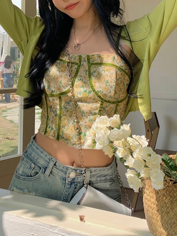 Short Disty Floral Print Corset Top