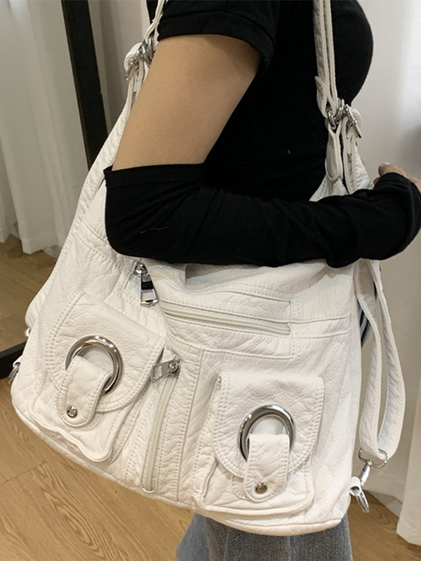 Zipper Metal Eyelet Decor Shoulder Bag