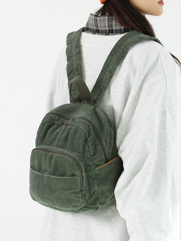 Solid Color Corduroy Mini Backpack