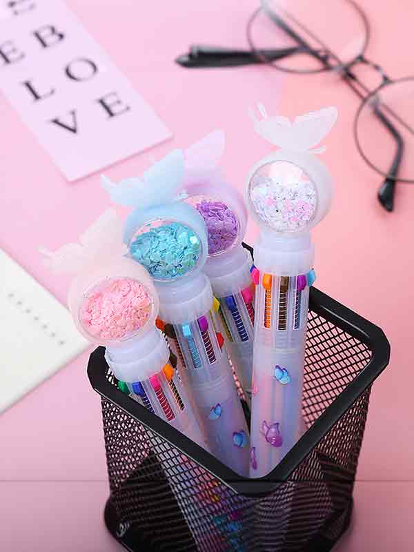 1PC Butterfly Sequin Decor Press Ballpoint Pen