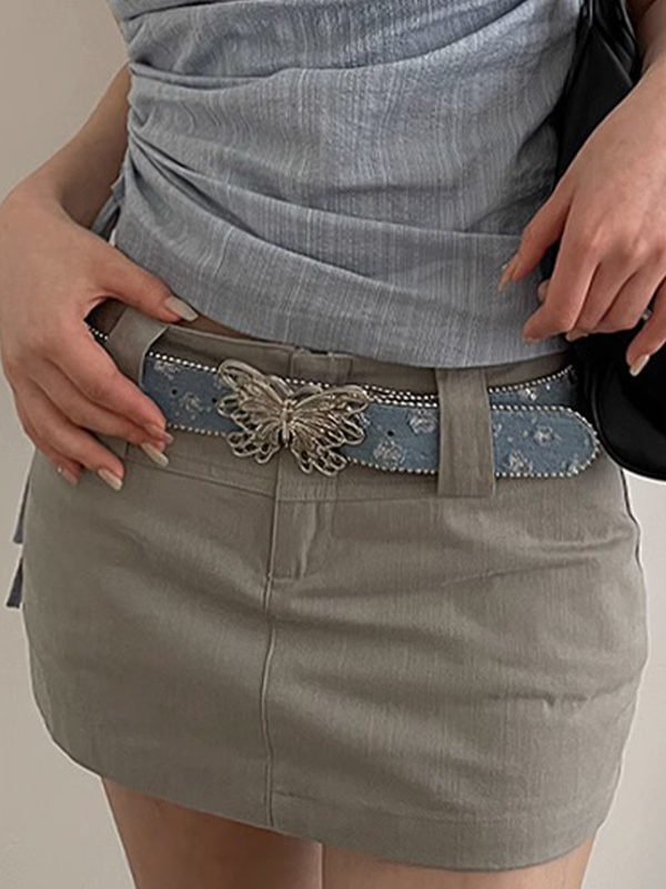 Denim Sequin Embellished Butterfly Buckle Belt