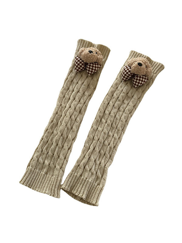 Twist Design Bear Decor Knit Leg Warmer