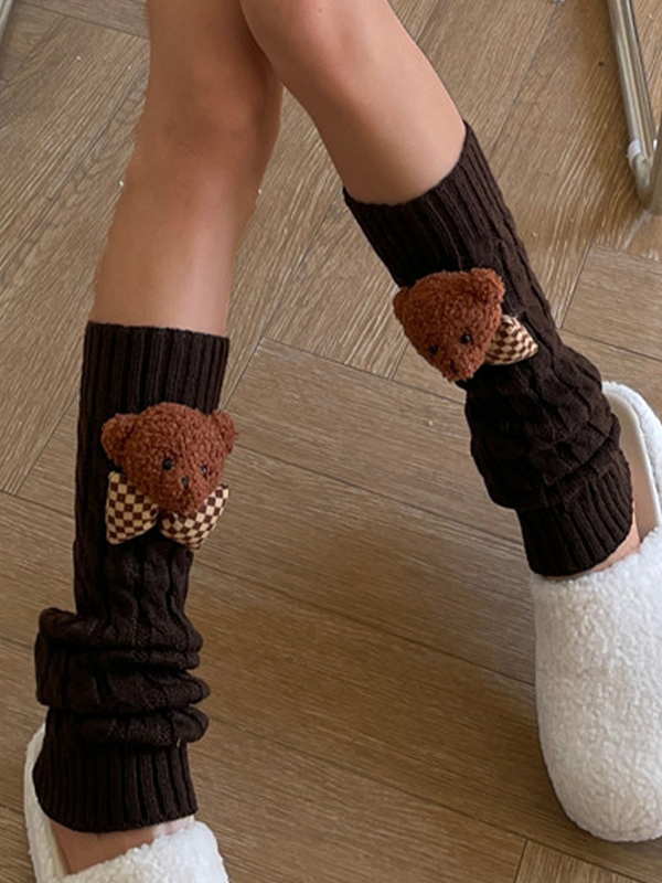 Twist Design Bear Decor Knit Leg Warmer