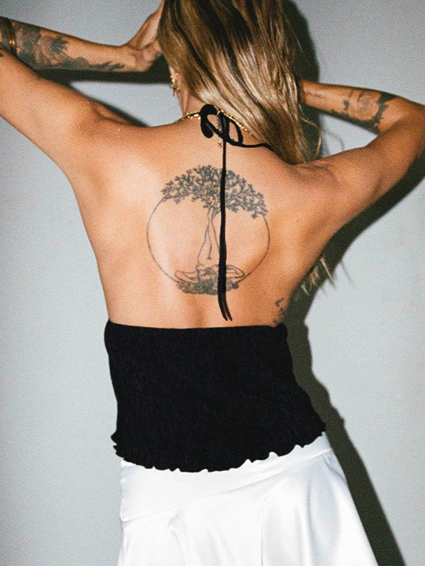 Lace Up Slit Backless Halter Vest