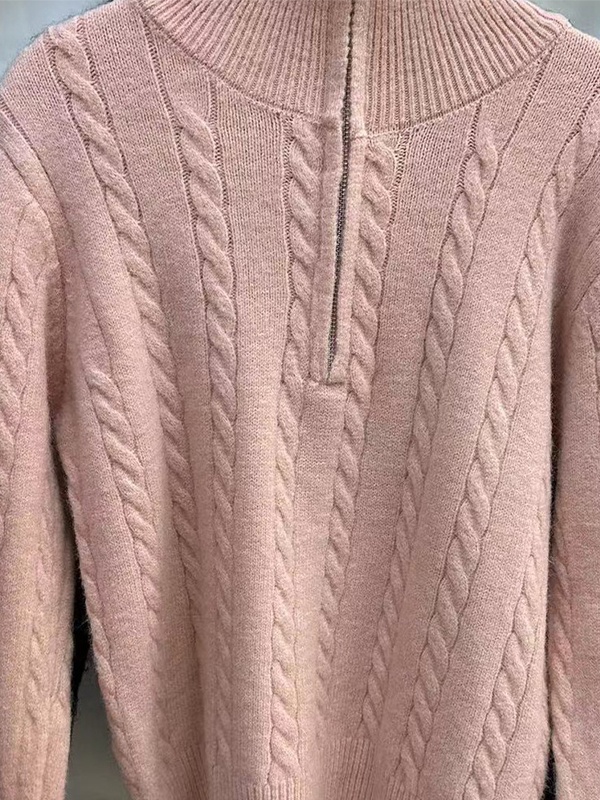 Vintage Lapel Neck Cable Half Zip Knit Sweater