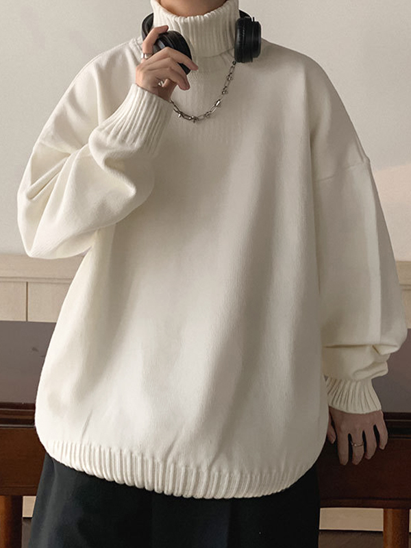Men’s Solid Color Turtleneck Oversized Sweater