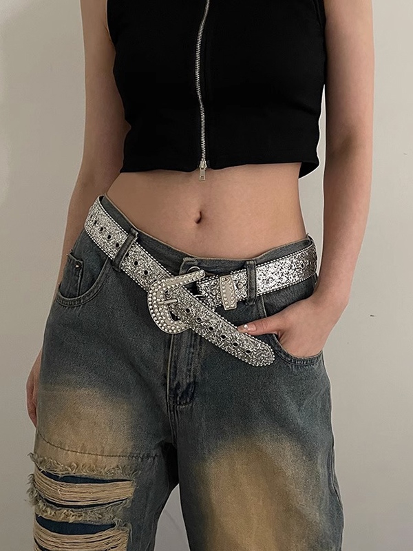 Y2K Sequin Rhinestone Buckle Belt