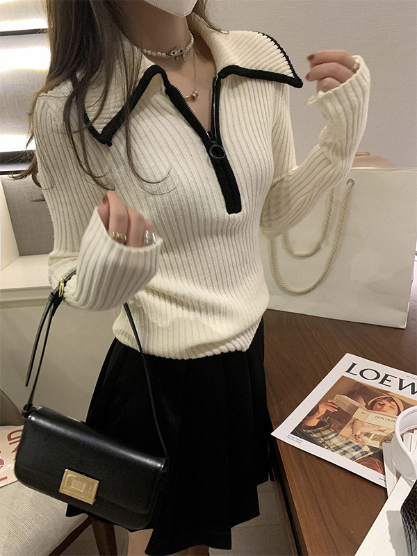 Lapel Neck Half Zip Sweater