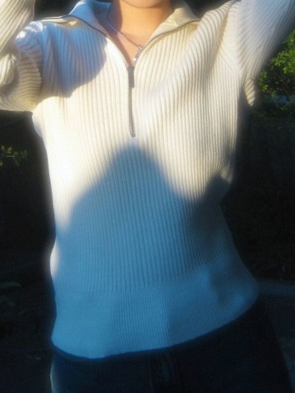 Solid Half Zip Ribbed Sweater