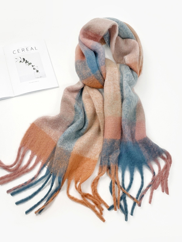 Colorful Checker Fringed Scarf