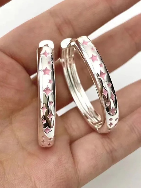 Y2K Engraved Pink Star Stud Earring