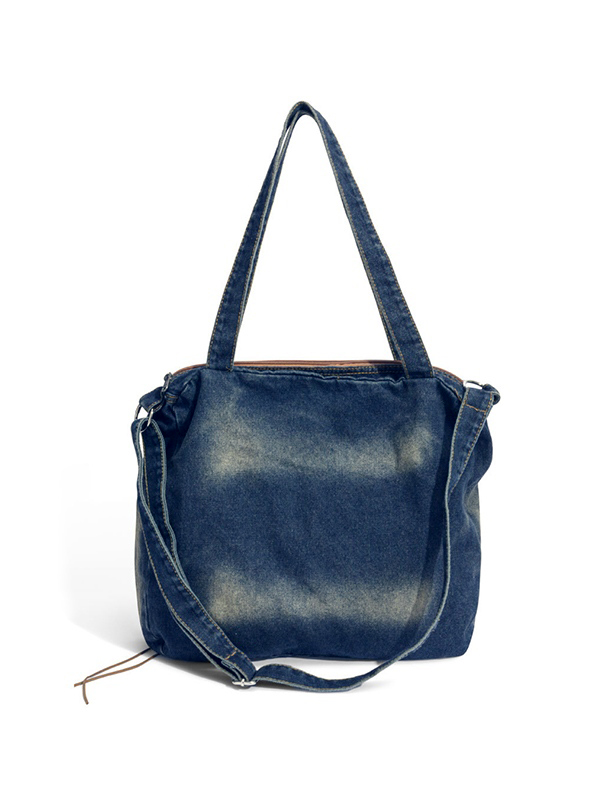 Vintage Distressed Raw Flap Zip Up Detail Shoulder Bag