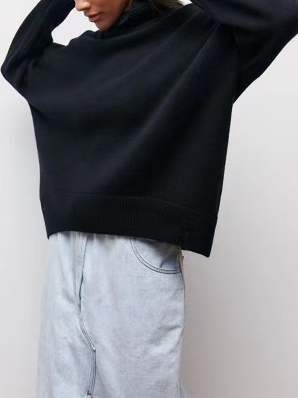 Solid High Neck Loose Sweater