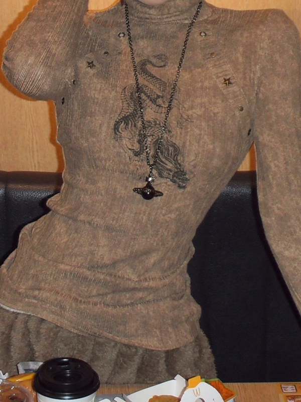 Tribal Dragon Print Studded Long Sleeve Knit