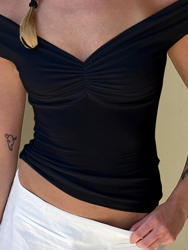 Plain V Neck Gathered Tank Top