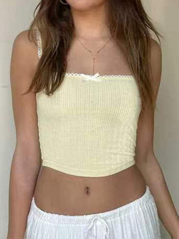 Plain Bow Lace Slim Fit Cami Top