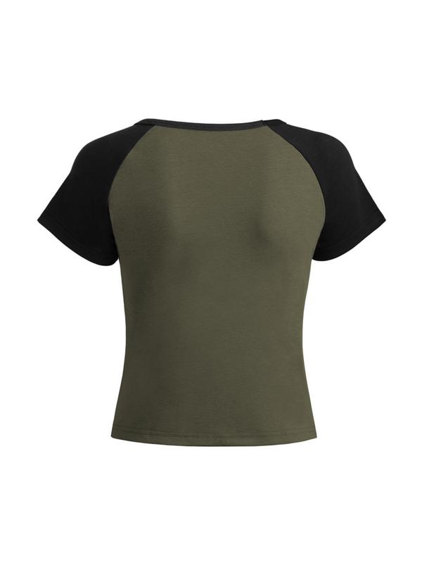 Raglan Sleeve Casual Green Short Sleeve Tees