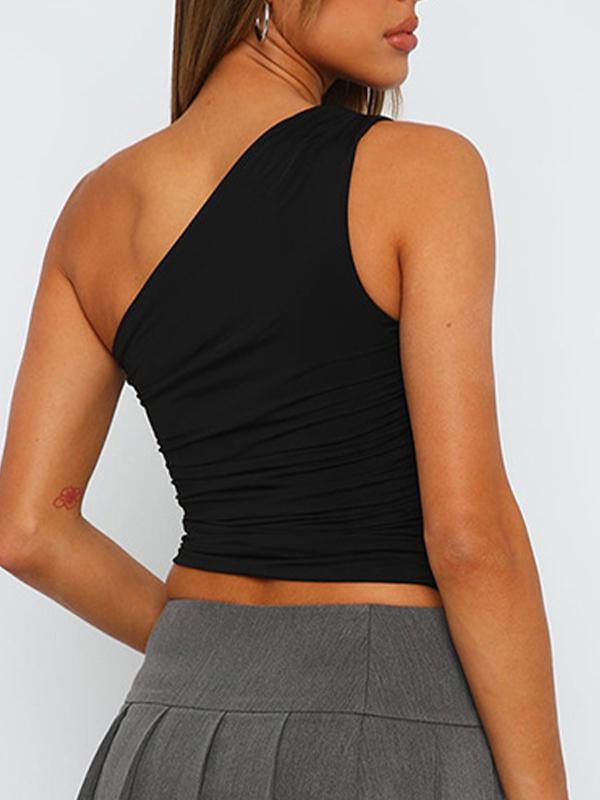 One Shoulder Contrast Print Slim Fit Tank Top
