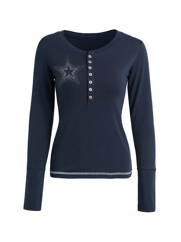 Rhinestone Crewneck Casual Long Sleeve Knits