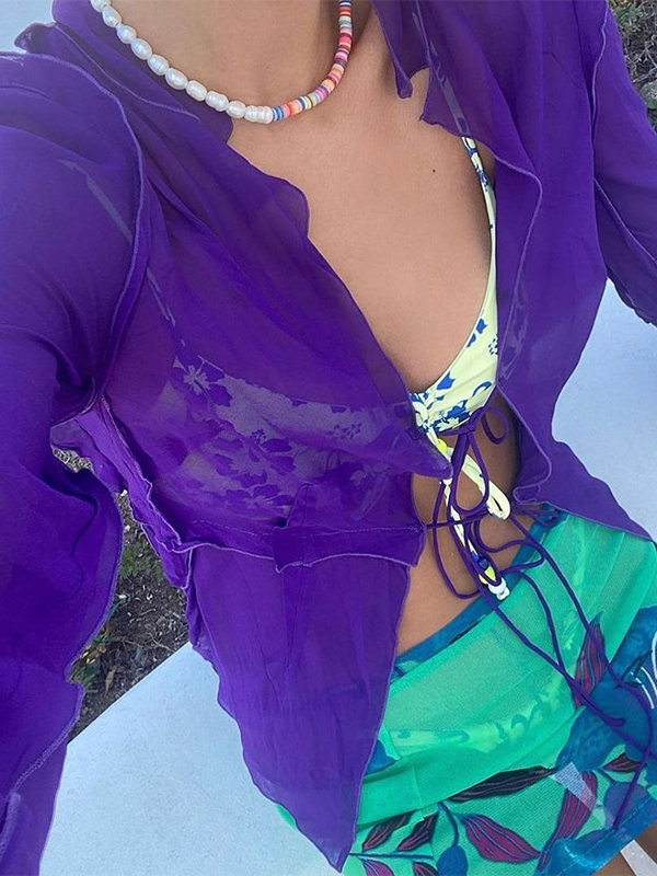 Ruffled Asymmetric Lace Up Long Sleeves Shirts