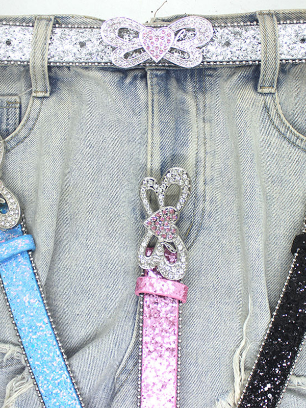 Sequined Rhinestone Heart Butterfly Belt